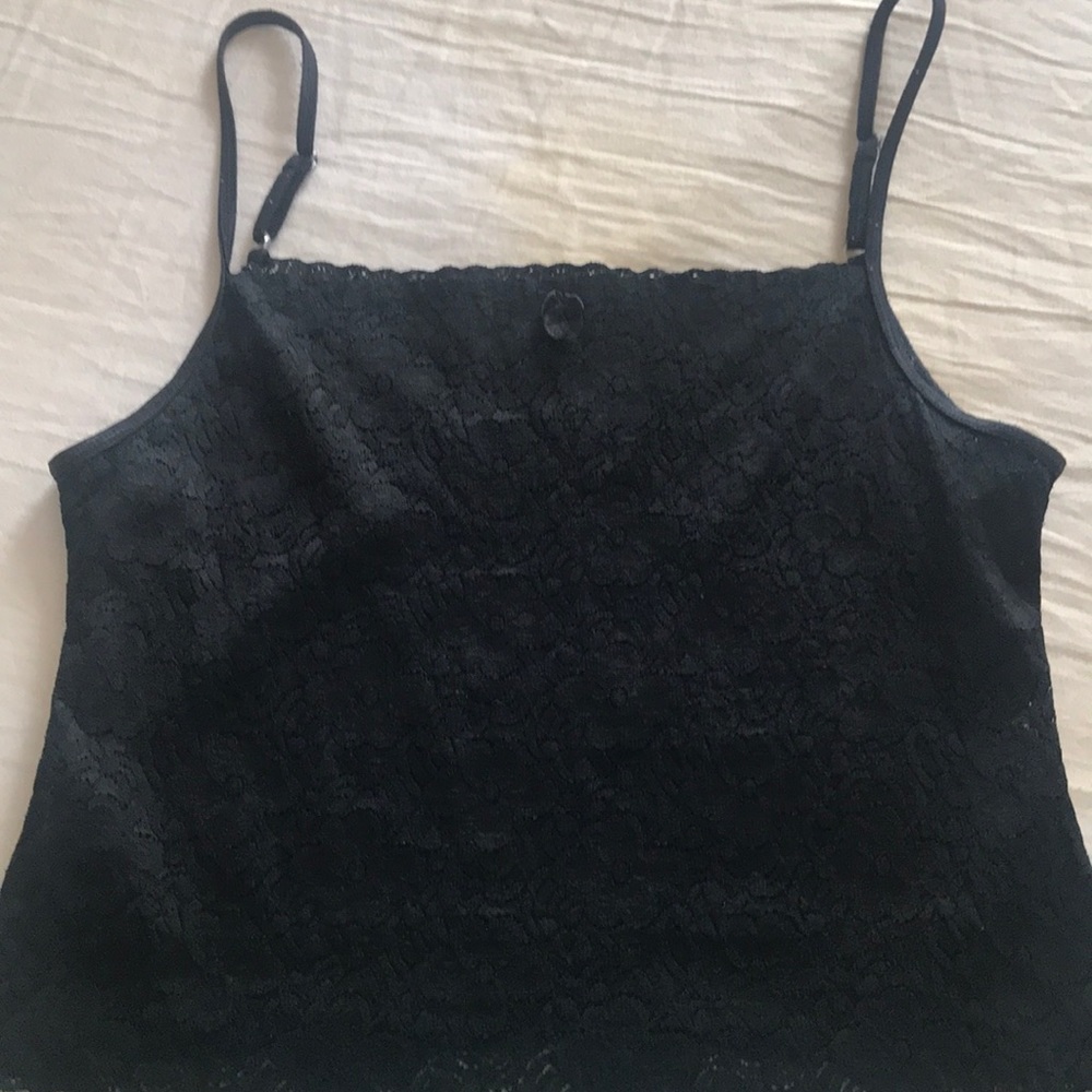 Black lace crop top w/ spaghetti straps